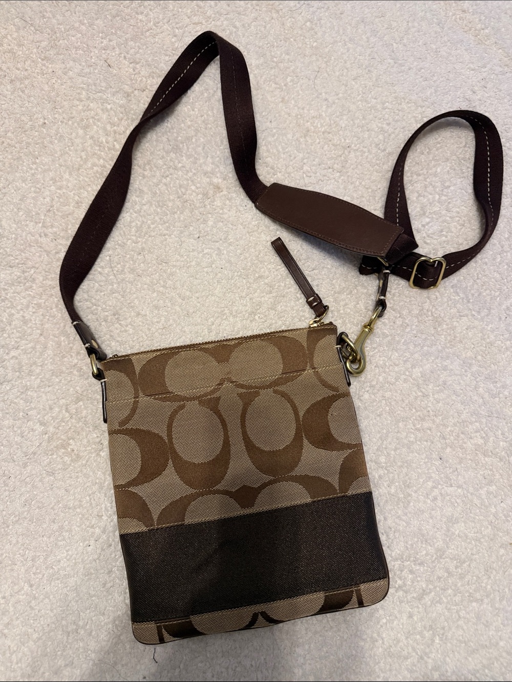 Coach Brown Signature Canvas Crossbody with Dark Brown Trim